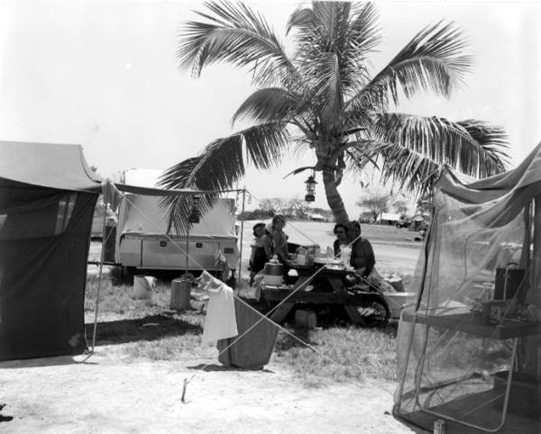 Unidentified family at their campsite - Marathon, Florida