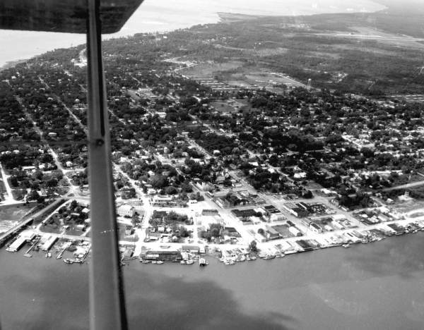 Aerial view of Apalachicola, with municipal airport in the background - Apalachicola, Florida.