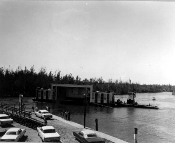 Theater shell is moved across the water - Dania Beach, Florida .