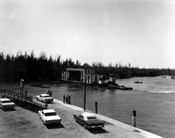 Theater shell is moved across the water - Dania Beach, Florida .