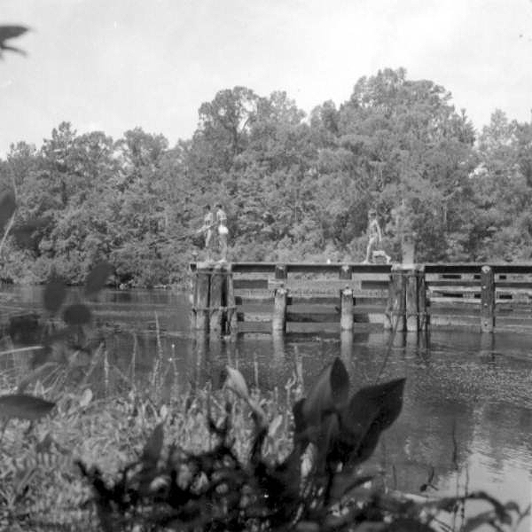 Two young women fishing from a pier in the Saint Marks River - Newport, Florida