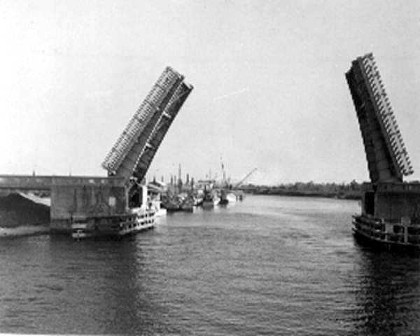 View of the Hernan Cortez Research Vessel and the bridge - Port Saint Joe, Florida.
