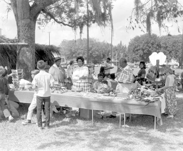 Seminole Indian "Chalo Nitka" field festival table displaying items - Moore Haven, Florida.