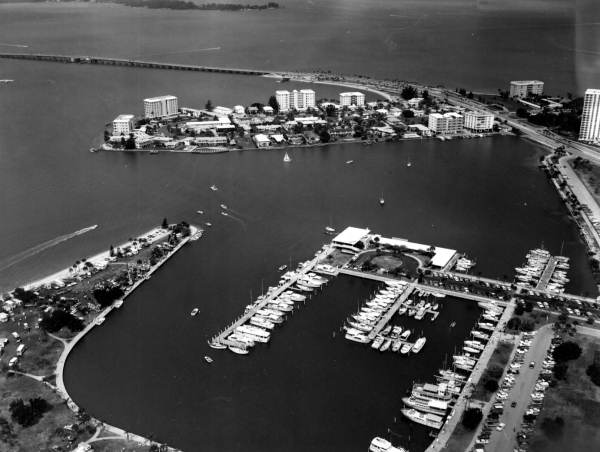Aerial view of Sarasota's boating marina.