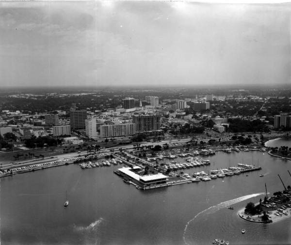 Aerial view of Sarasota's boating marina.
