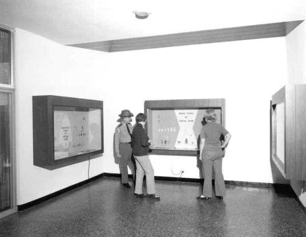Visitors viewing exhibit in the museum at Crystal River Archaeological State Park