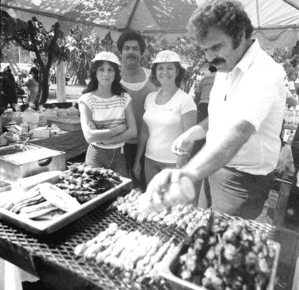 Preparing kabobs at an Hispanic festival in Miami.