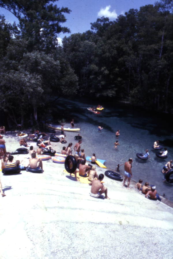 View showing visitors enjoying the day at Ichetucknee Springs State Park - Fort White, Florida.