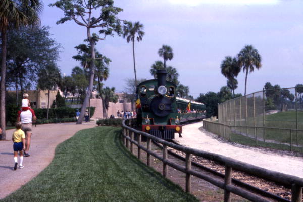 View of train at the Busch Gardens amusement park - Tampa, Florida.