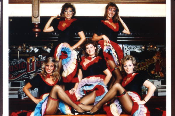 Group portrait of women dancers at Rosie O'Grady's in Church Street Station - Orlando, Florida.