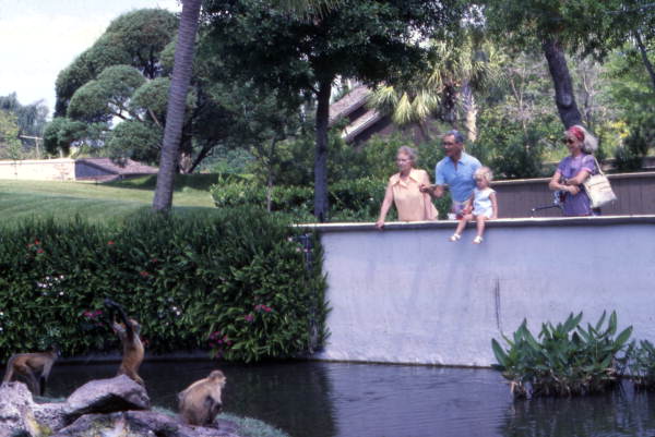 Visitors looking at monkeys at the Cypress Gardens theme park in Winter Haven, Florida.