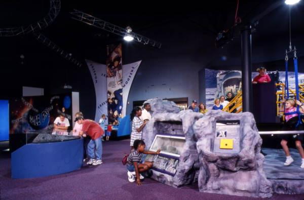 View showing visitors at the United States Astronaut Hall of Fame attraction in Titusville, Florida.