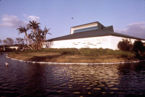 Exterior view of "World of the Sea" at the Sea World attraction in Orlando, Florida.