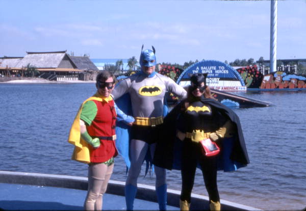 Superheroes from the Justice League of America at the Sea World attraction in Orlando, Florida.
