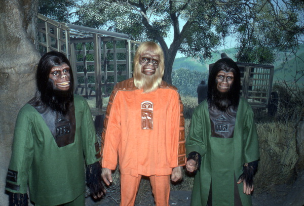 View showing wax statues of characters from the Planet of the Apes movies on display at the Stars Hall of Fame attraction in Orlando, Florida.