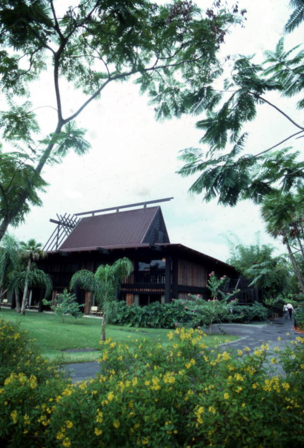 View showing Disney's Polynesian Resort hotel at the Magic Kingdom in Orlando, Florida.