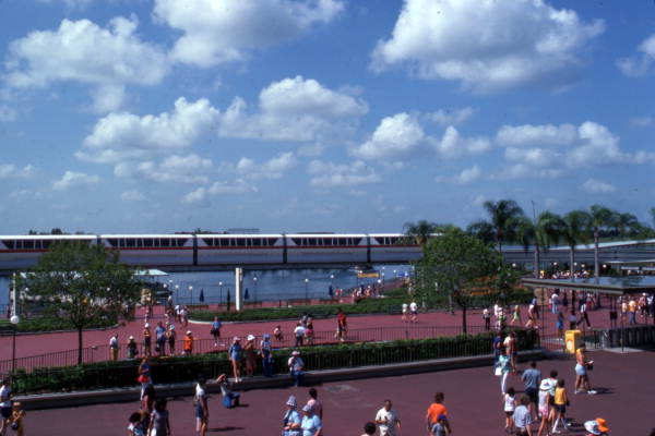 View showing the monorail at the Magic Kingdom amusement park in Orlando, Florida.