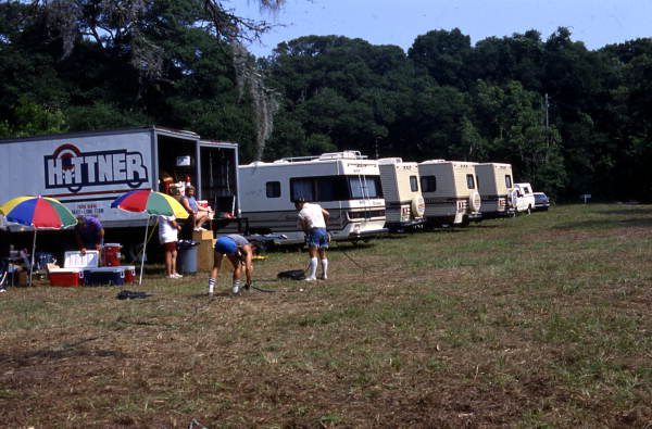 View showing Brenda Starr film crew members on location at Fort George Island near Jacksonville, Florida.