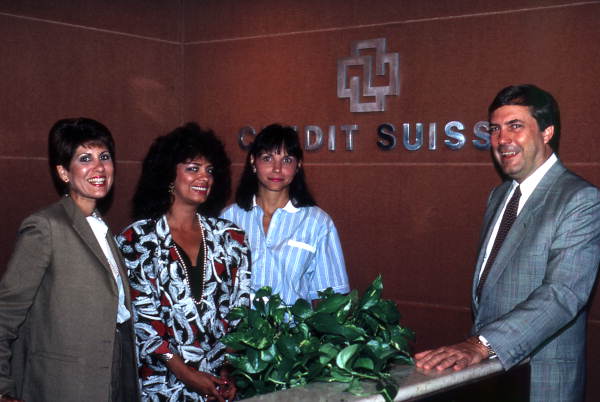 View showing employees at the Credit Suisse bank.