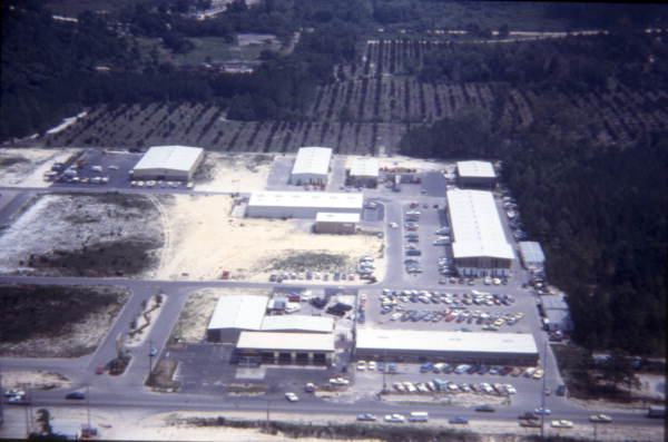 Aerial view overlooking an industrial park.