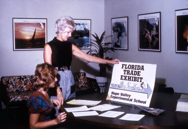 Women viewing poster for a Florida Trade Exhibit.