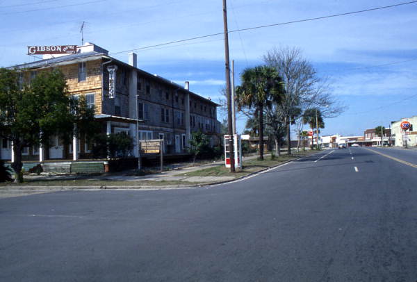 View showing the Gibson Inn at the northwest corner of Avenue C and Market St. in the Apalachicola Historic District.