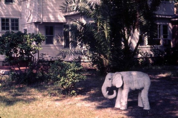 View showing elephant sculpture at the back of the historic home of Mary McLeod Bethune in Daytona Beach, Florida.