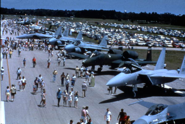 Military airplanes on display during the Daytona Skyfest air show.