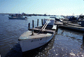 Close-up view of an oyster boat at the fishing village of Eastpoint near Apalachicola, Florida.
