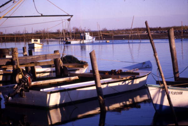 View of boats at the fishing village of Eastpoint near Apalachicola, Florida.