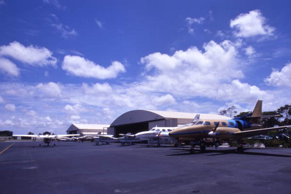 View showing airplanes and hangars at the Ft. Lauderdale Executive Airport.