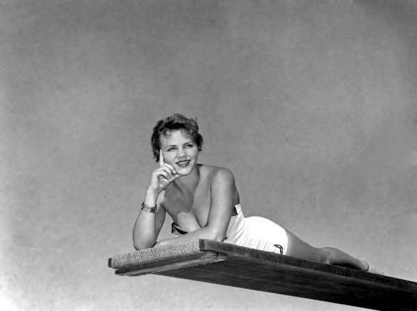 Donna Gardner poses from a diving board - Bunnell, Florida