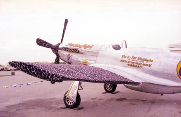 Close-up view of the P-51 (Mustang), "Precious Metal", on the tarmac of the Homestead General Aviation Airport during an air show.
