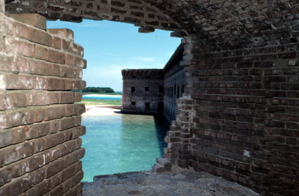 Looking out of a broken section of wall at Fort Jefferson - Garden Key, Florida