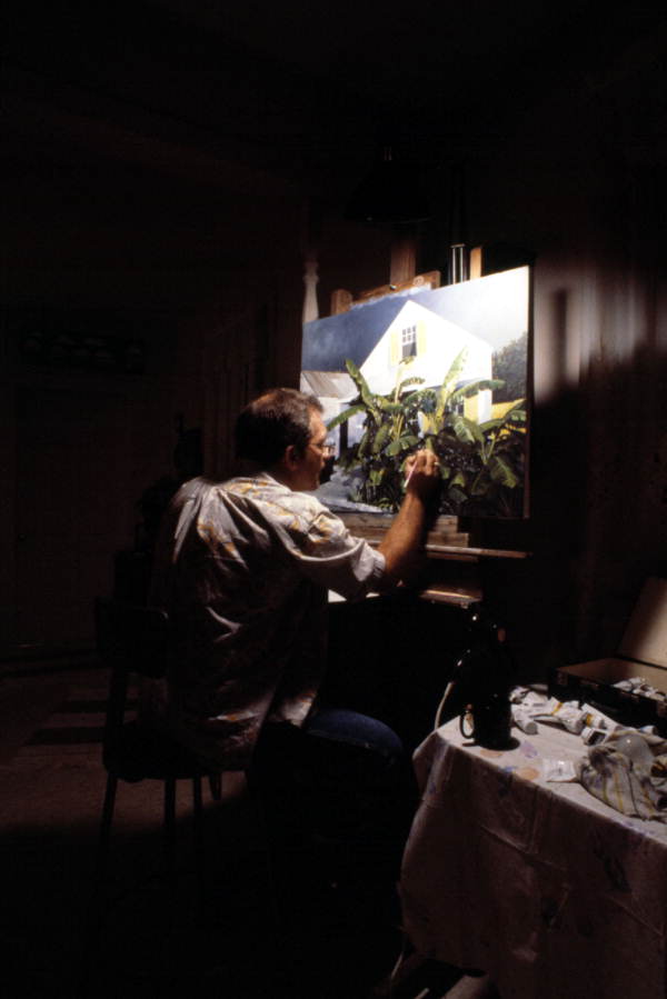 Local Key West artist George Carey working on a painting - Key West, Florida