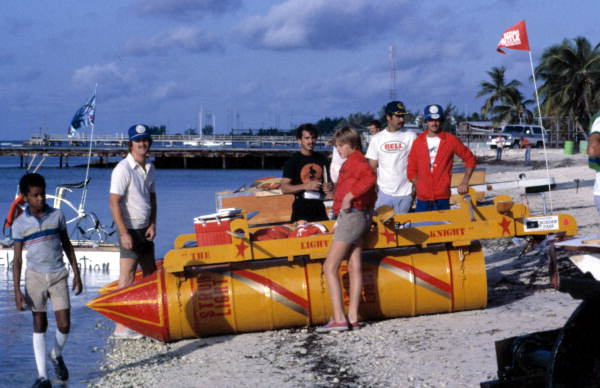 First annual Key West Raft Race participants leaving Monroe Beach - Key West, Florida.