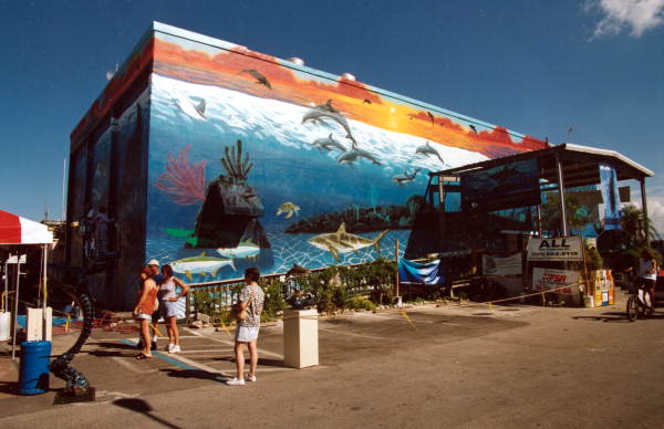 Internationally recognized artist "Wyland" working on his "Whaling Wall" mural.