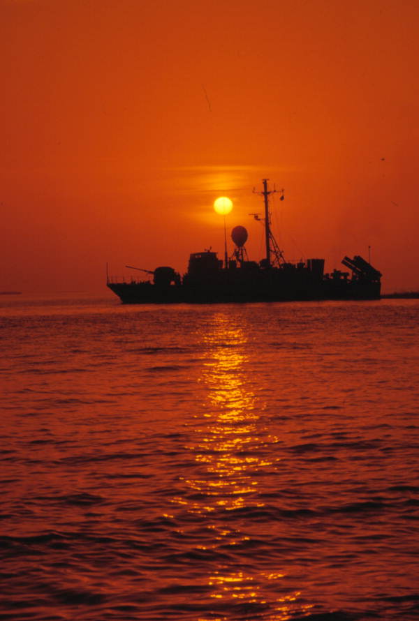 U.S. Navy hydrofoil going out on patrol by the Navy Outer Mole - Key West, Florida