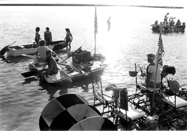 Participants in the 1st Annual Key West Raft Race gather at Monroe Beach, near the West Martello Tower, for the start of the race..