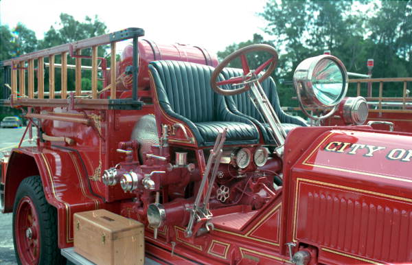 City of Pompano, FL's antique fire truck on display at the Hialeah "Fire Muster".