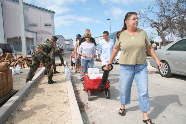 Karen Baso and Betty Williams at KWHS relief center..