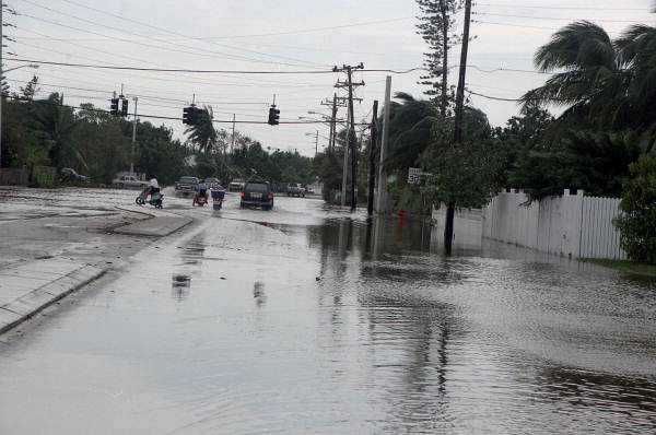 Flagler Avenue and Fifth Street intersection flooded by Hurricane Georges - Key West, Florida.