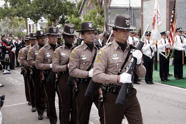 Honor Guard from Metro-Dade Police Department at funeral for Key West police officer John Piskator - Key West, Florida.