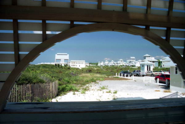 View of the community of Seaside, Florida as viewed from the West Ruskin Beach Pavilion.