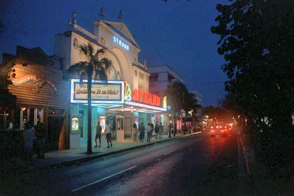 Nighttime view of the Strand Theatre at 527 Duval Street after conversion into Ripley's Believe It or Not! Odditorium - Key West, Florida.