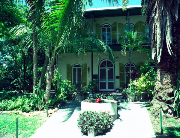 View of the Hemingway house, located on Whitehead street, Key West, FL, from the front..