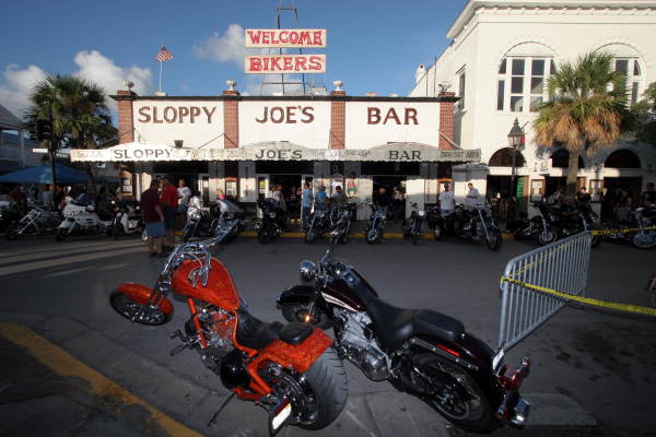 Motorcycles parked in front of Sloppy Joe's Bar during the annual Poker Run - Key West, Florida.