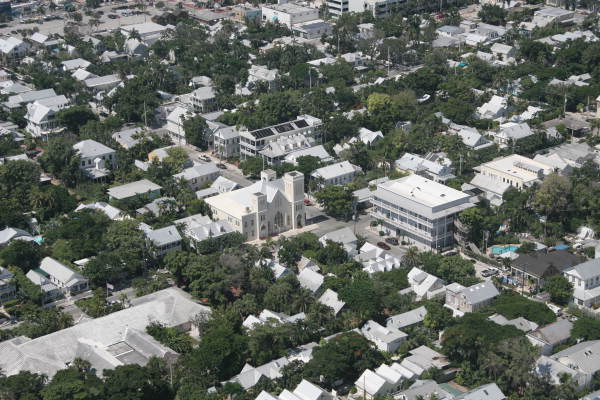 Aerial view showing neighborhood at the Fleming and William street intersection - Key West, Florida.