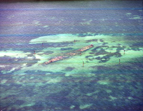 Aerial view of the old "Patricia Target" target wreck site west of Key West.