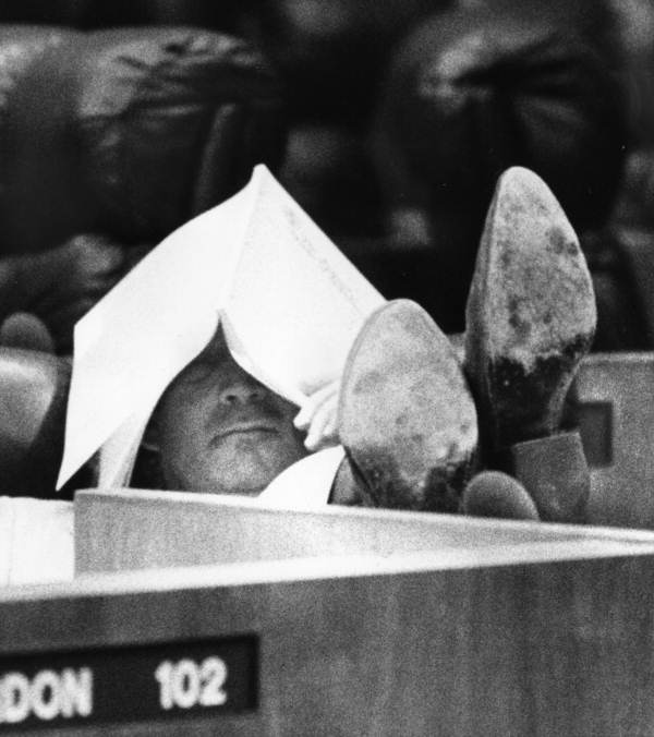 Representative Gene Hodges takes a nap during a recess - Tallahassee, Florida.